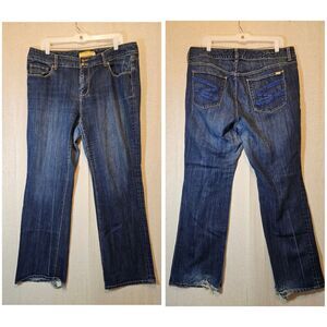 Seven 7 Luxe Medium Wash Sapphire Blue Crystal Embellished Bootcut Jeans Size 20